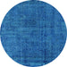 Round Machine Washable Oriental Light Blue Industrial Rug, wshurb3245lblu