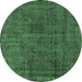 Round Machine Washable Oriental Green Industrial Area Rugs, wshurb3245grn