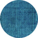 Round Oriental Turquoise Industrial Rug, urb3245turq