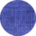 Round Machine Washable Oriental Blue Industrial Rug, wshurb3245blu