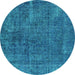 Round Machine Washable Oriental Turquoise Industrial Area Rugs, wshurb3246turq