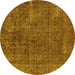 Round Machine Washable Oriental Yellow Industrial Rug, wshurb3246yw