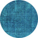 Round Oriental Turquoise Industrial Rug, urb3246turq