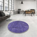 Round Mid-Century Modern Purple Oriental Rug in a Office, urb3246