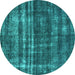 Round Machine Washable Oriental Turquoise Industrial Area Rugs, wshurb3247turq