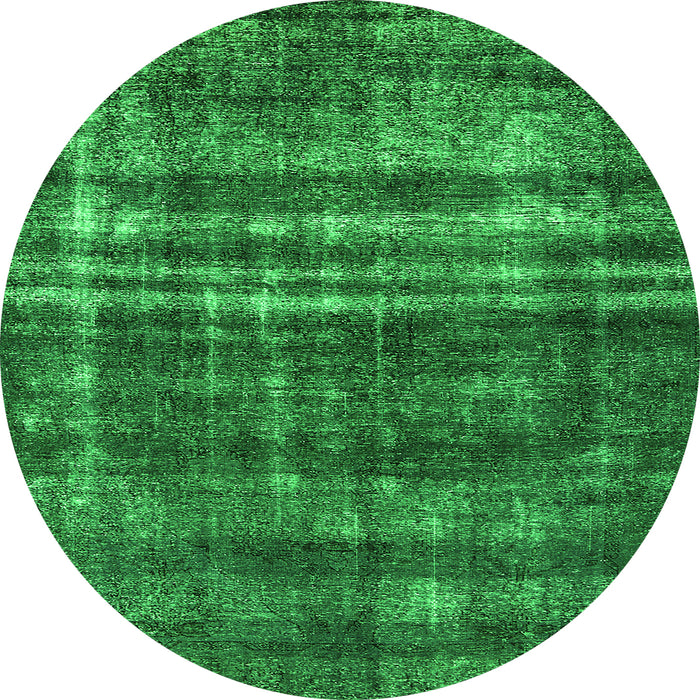 Round Machine Washable Oriental Green Industrial Area Rugs, wshurb3247grn