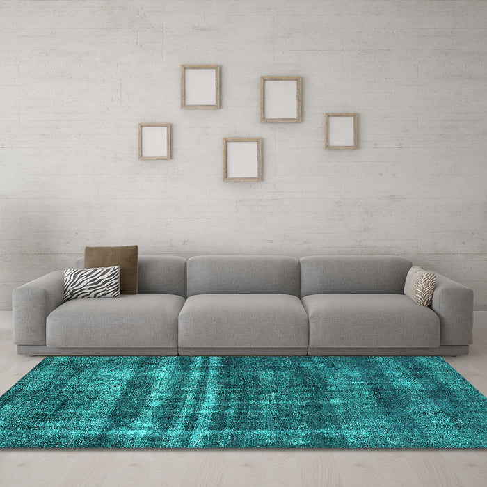 Machine Washable Oriental Turquoise Industrial Area Rugs in a Living Room,, wshurb3247turq