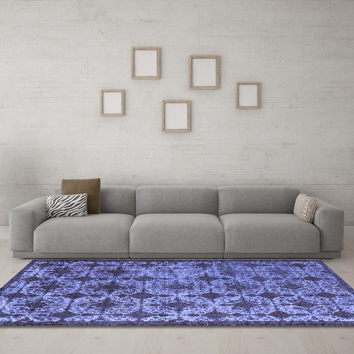 Machine Washable Oriental Blue Industrial Rug in a Living Room, wshurb3248blu