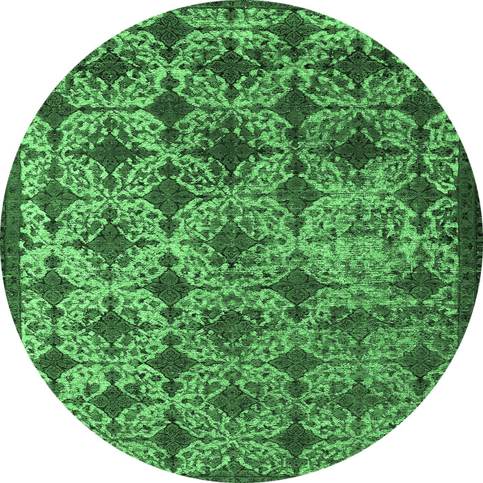 Round Machine Washable Oriental Emerald Green Industrial Area Rugs, wshurb3248emgrn