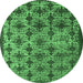 Round Machine Washable Oriental Emerald Green Industrial Area Rugs, wshurb3248emgrn