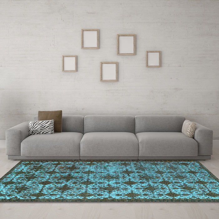 Machine Washable Oriental Light Blue Industrial Rug in a Living Room, wshurb3248lblu