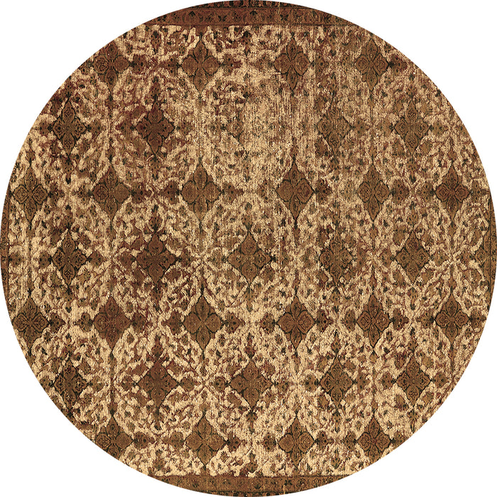 Round Machine Washable Oriental Brown Industrial Rug, wshurb3248brn