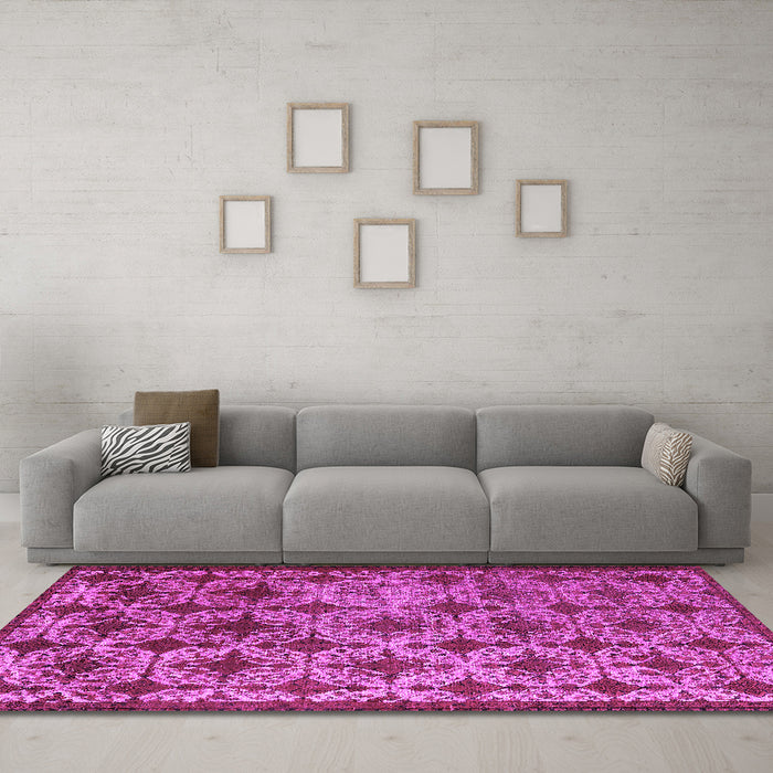 Machine Washable Oriental Pink Industrial Rug in a Living Room, wshurb3248pnk