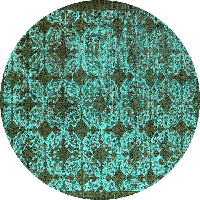 Round Oriental Turquoise Industrial Rug, urb3248turq
