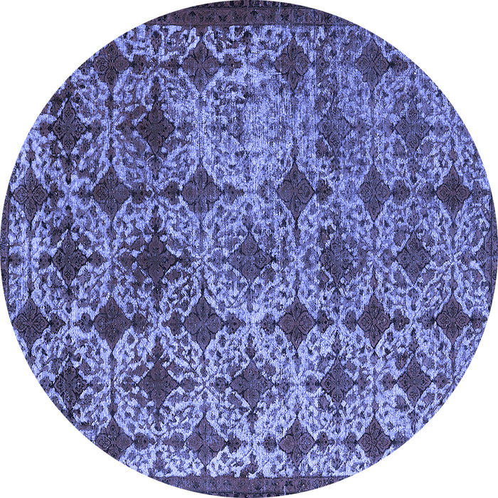 Round Machine Washable Oriental Blue Industrial Rug, wshurb3248blu