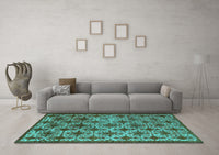 Machine Washable Oriental Turquoise Industrial Rug, wshurb3248turq