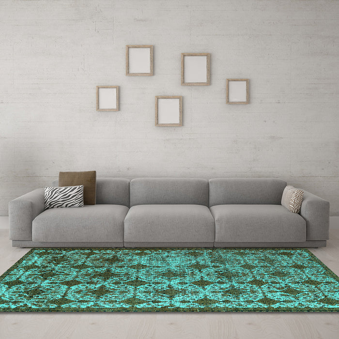 Machine Washable Oriental Turquoise Industrial Area Rugs in a Living Room,, wshurb3248turq