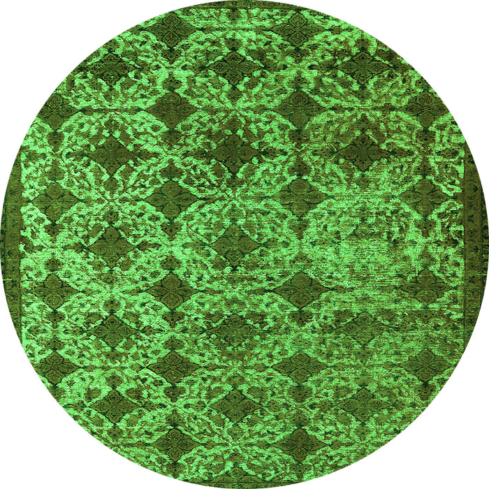 Round Machine Washable Oriental Green Industrial Area Rugs, wshurb3248grn