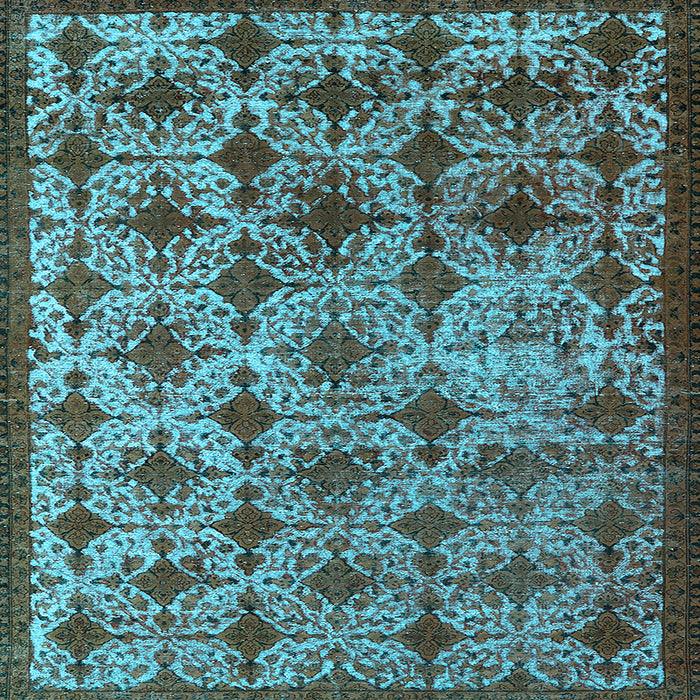 Square Machine Washable Oriental Light Blue Industrial Rug, wshurb3248lblu