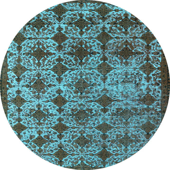 Round Machine Washable Oriental Light Blue Industrial Rug, wshurb3248lblu