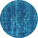 Round Machine Washable Oriental Turquoise Industrial Area Rugs, wshurb3249turq