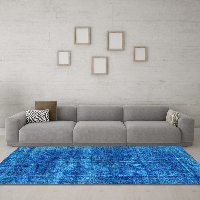 Machine Washable Oriental Light Blue Industrial Rug in a Living Room, wshurb3249lblu