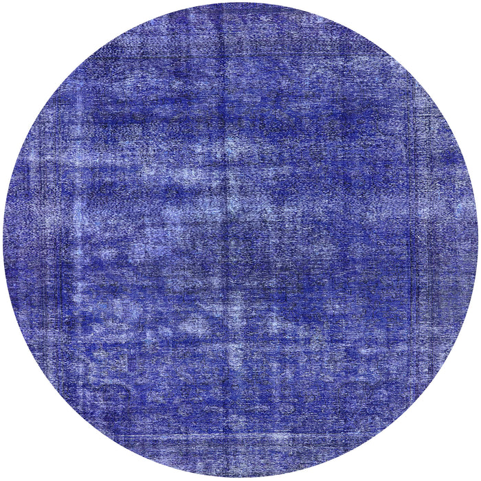 Round Mid-Century Modern Blue Oriental Rug, urb3249
