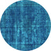 Round Oriental Turquoise Industrial Rug, urb3249turq