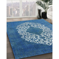 Mid-Century Modern Iceberg Blue Oriental Rug, urb3250