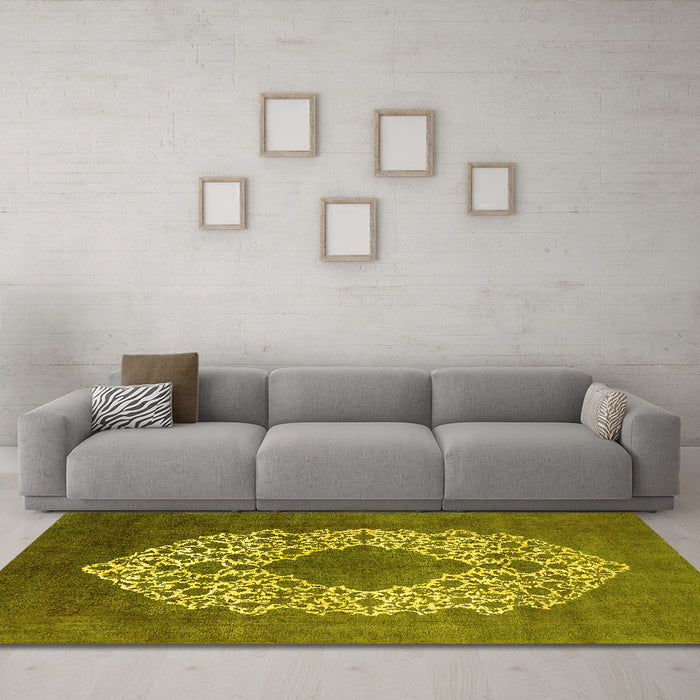 Machine Washable Oriental Yellow Industrial Rug in a Living Room, wshurb3250yw