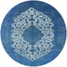 Round Mid-Century Modern Iceberg Blue Oriental Rug, urb3250