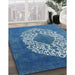 Mid-Century Modern Iceberg Blue Oriental Rug in Family Room, urb3250