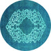 Round Machine Washable Oriental Turquoise Industrial Area Rugs, wshurb3250turq