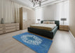 Mid-Century Modern Iceberg Blue Oriental Rug in a Bedroom, urb3250