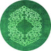 Round Machine Washable Oriental Green Industrial Area Rugs, wshurb3250grn