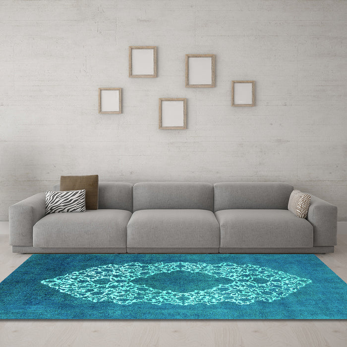 Machine Washable Oriental Turquoise Industrial Area Rugs in a Living Room,, wshurb3250turq