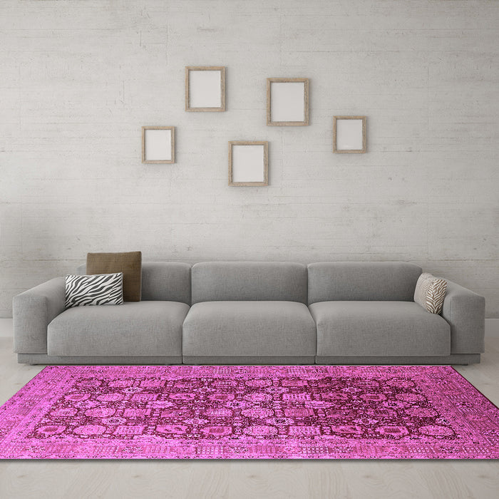 Machine Washable Oriental Purple Industrial Area Rugs in a Living Room, wshurb3251pur