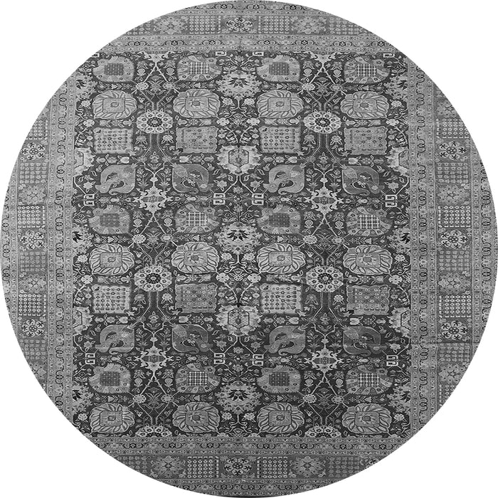 Round Machine Washable Oriental Gray Industrial Rug, wshurb3251gry