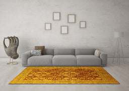Machine Washable Oriental Yellow Industrial Rug in a Living Room, wshurb3251yw