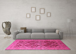 Machine Washable Oriental Pink Industrial Rug in a Living Room, wshurb3251pnk