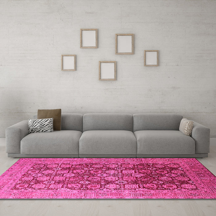Machine Washable Oriental Pink Industrial Rug in a Living Room, wshurb3251pnk