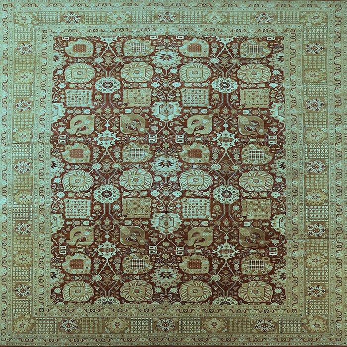 Square Machine Washable Oriental Light Blue Industrial Rug, wshurb3251lblu