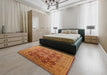 Mid-Century Modern Orange Oriental Rug in a Bedroom, urb3251