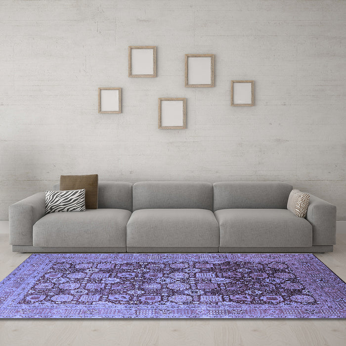 Machine Washable Oriental Blue Industrial Rug in a Living Room, wshurb3251blu