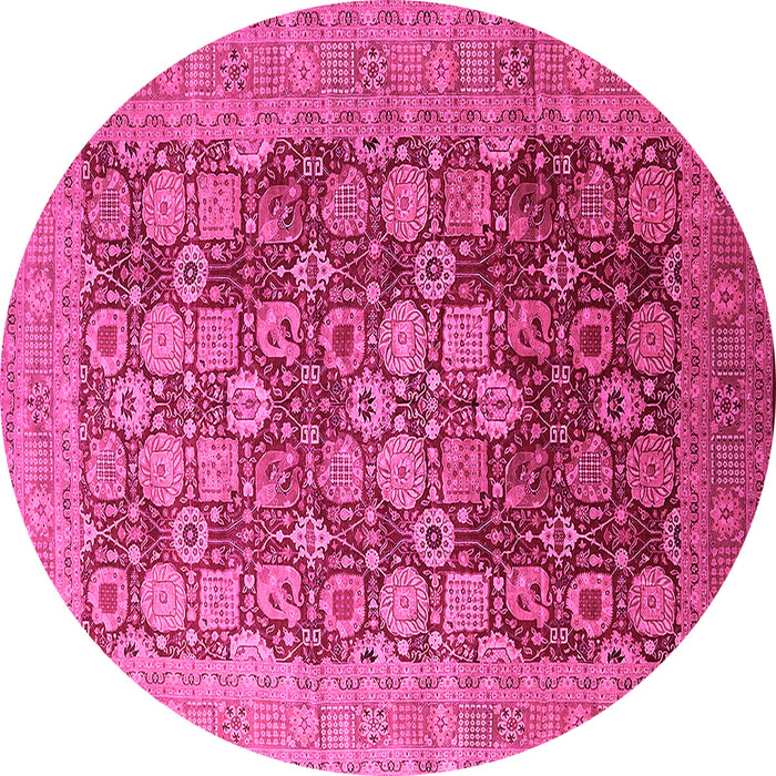 Round Machine Washable Oriental Pink Industrial Rug, wshurb3251pnk