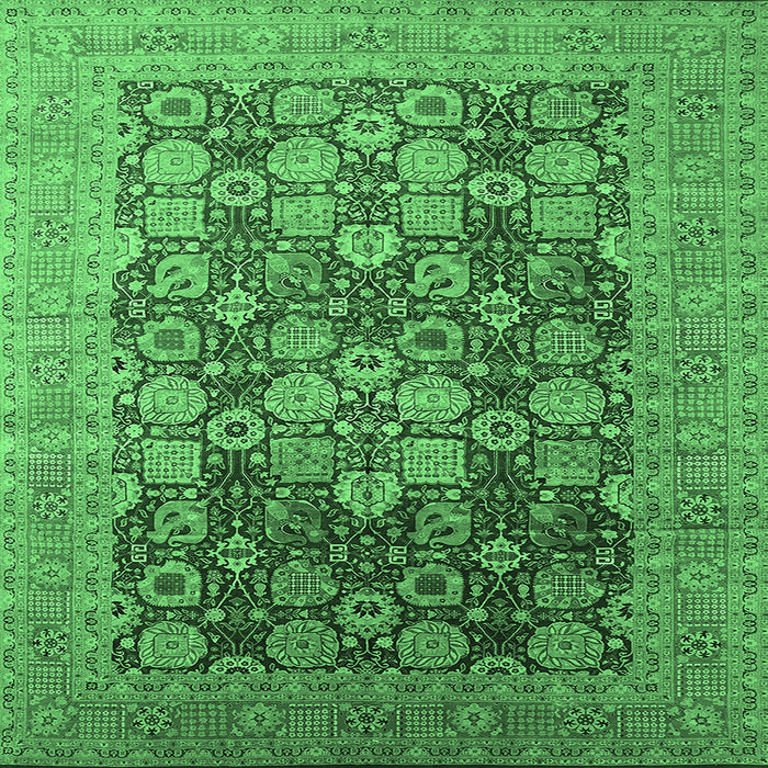 Square Machine Washable Oriental Emerald Green Industrial Area Rugs, wshurb3251emgrn