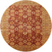 Round Mid-Century Modern Orange Oriental Rug, urb3251