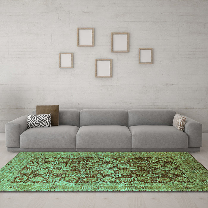 Machine Washable Oriental Turquoise Industrial Area Rugs in a Living Room,, wshurb3251turq