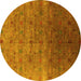 Round Machine Washable Oriental Yellow Industrial Rug, wshurb3252yw