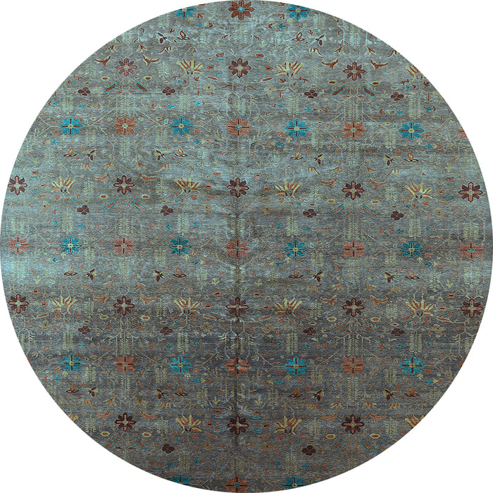 Round Machine Washable Oriental Light Blue Industrial Rug, wshurb3252lblu